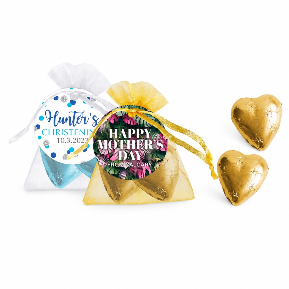 Organza Pouch with Chocolate Hearts & Swing Tag