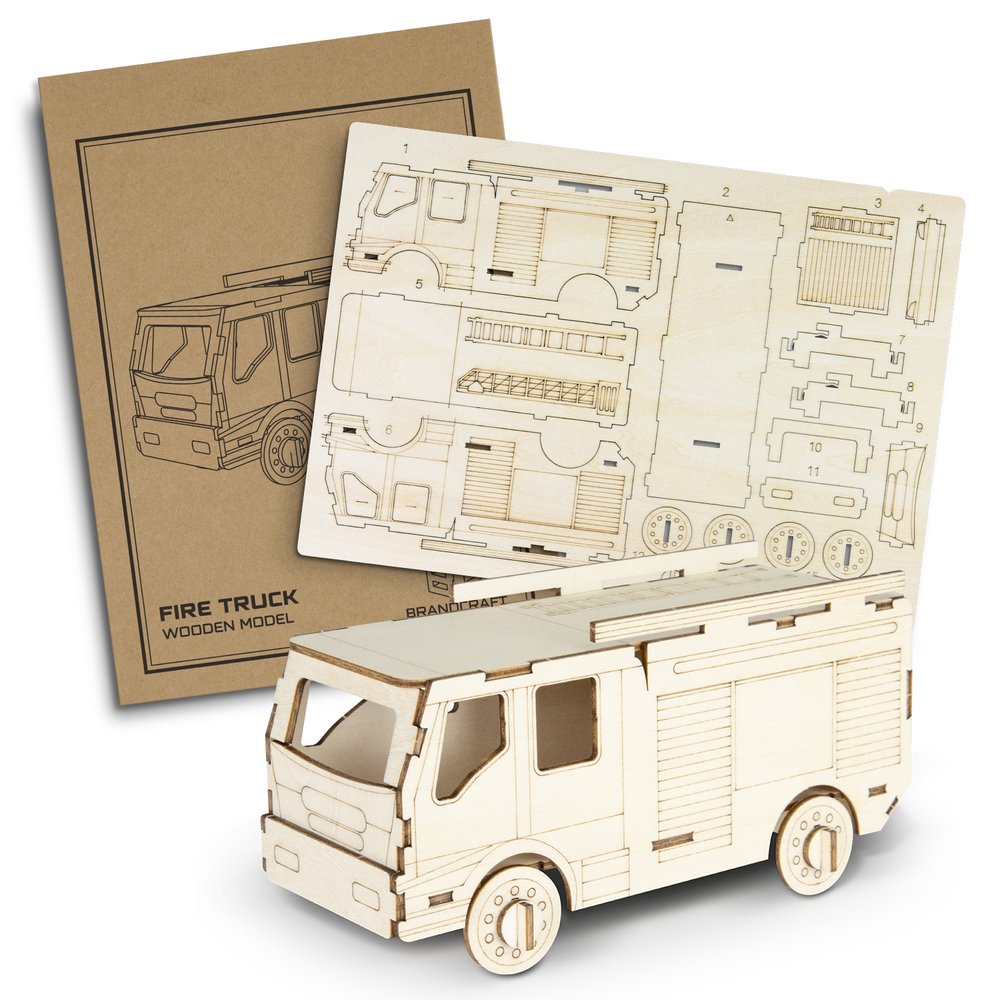BRANDCRAFT Natural Basswood Fire Truck Model