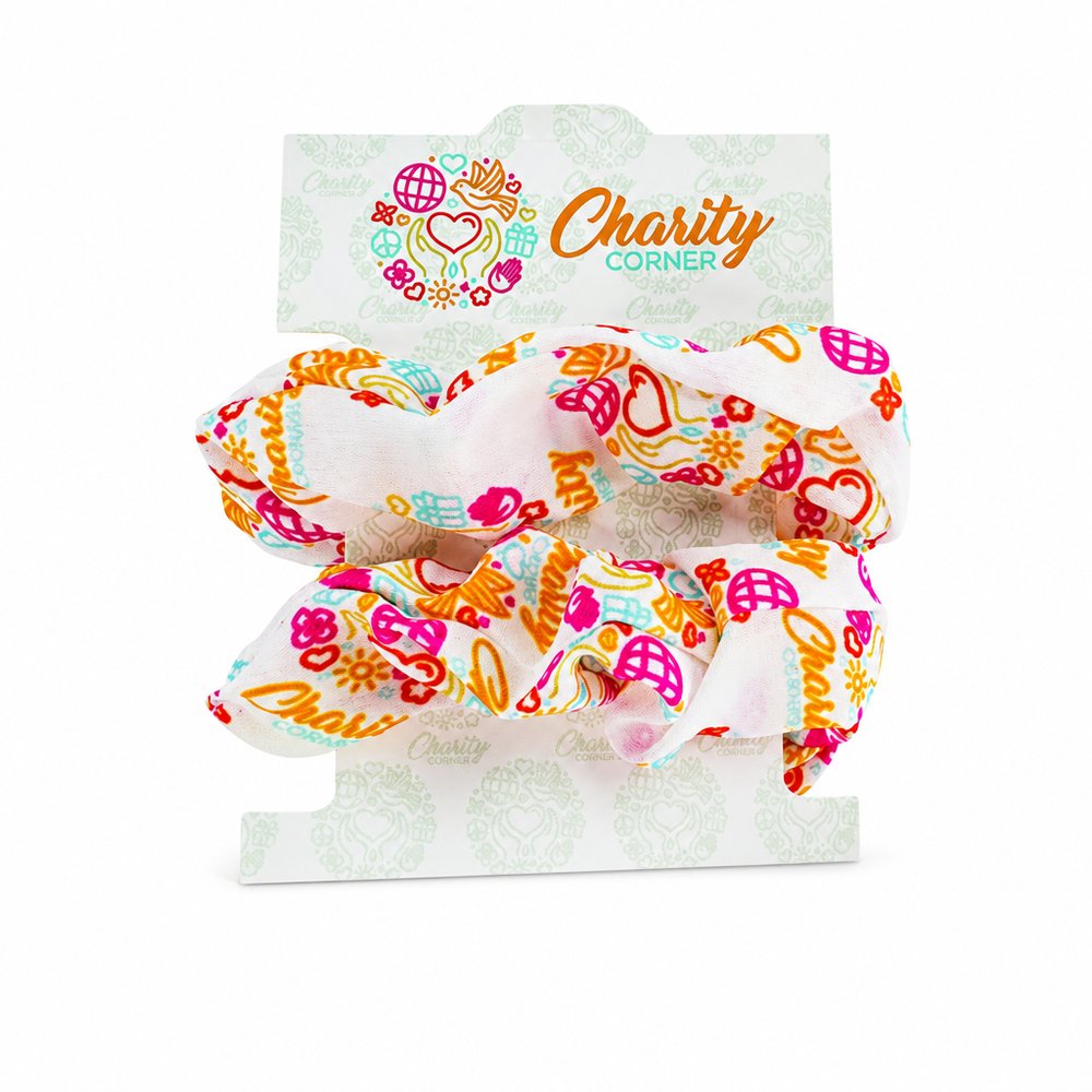 Satin 80s Hair Scrunchies — Branded Set of 2