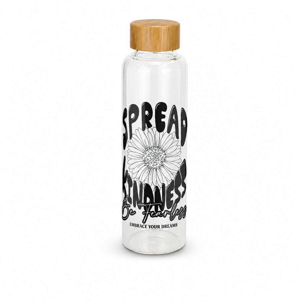 Borosilicate Glass Drink Bottle 600ml with Bamboo Lid