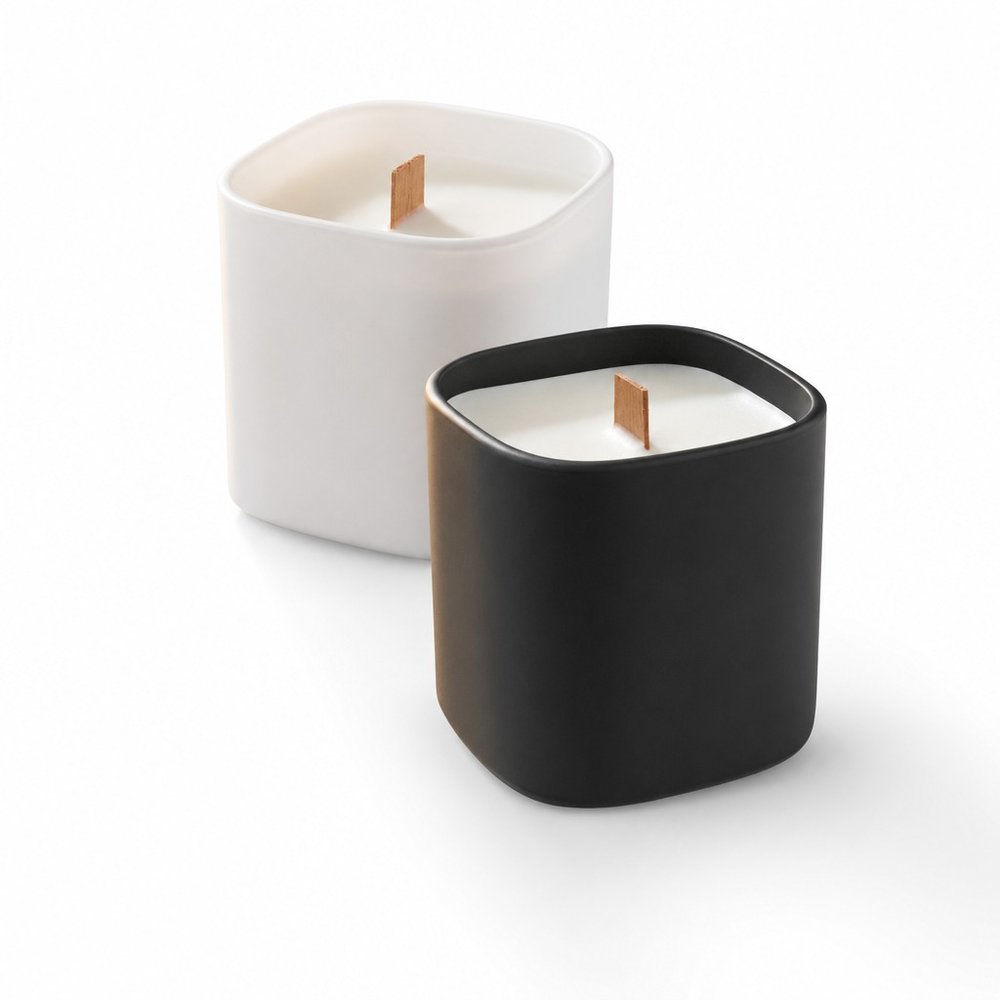 Square Glass Candle with Wooden Wick