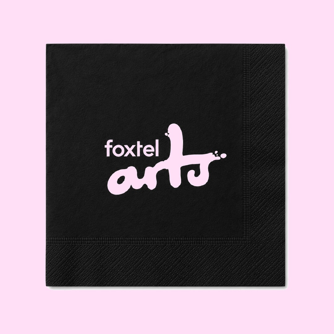Foxtel Foxtel Arts black cocktail napkin produced by Sense2