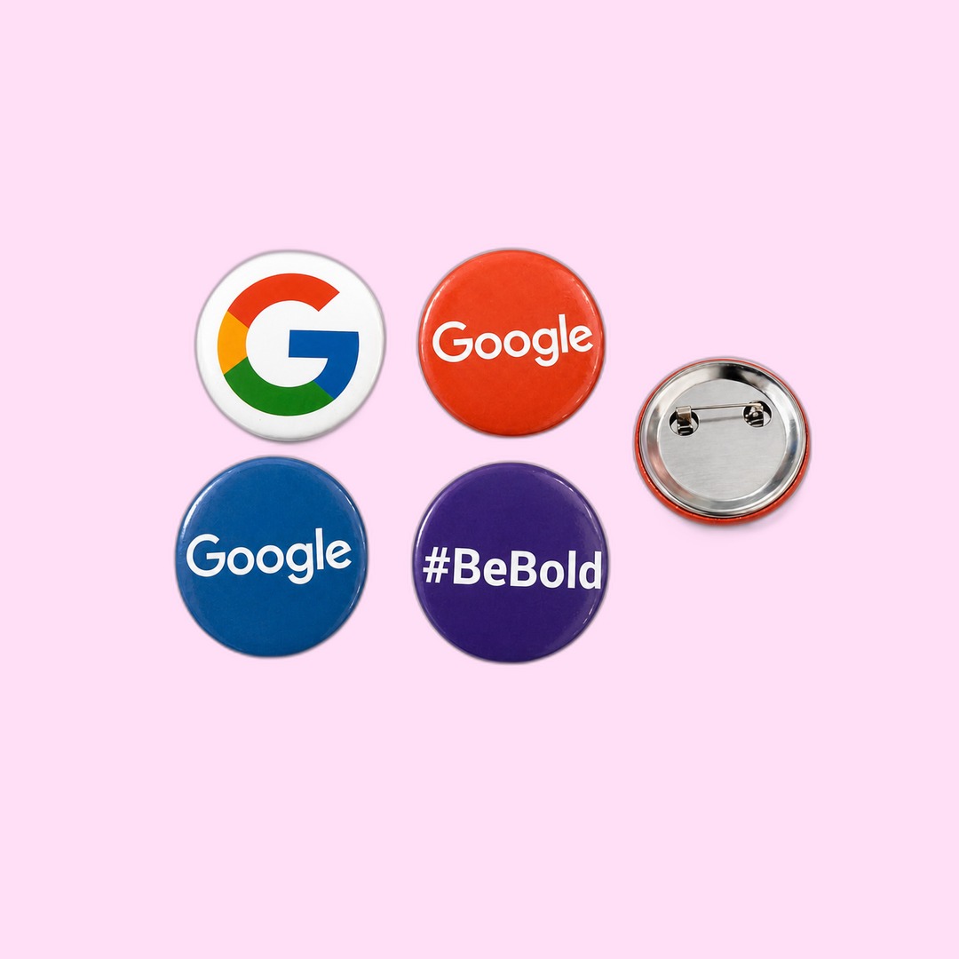 Google #BeBold tin badge button set produced by Sense2