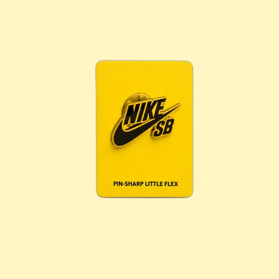 Nike SB Gold-enamel Nike SB die-cut lapel pin on backing card produced by Sense2