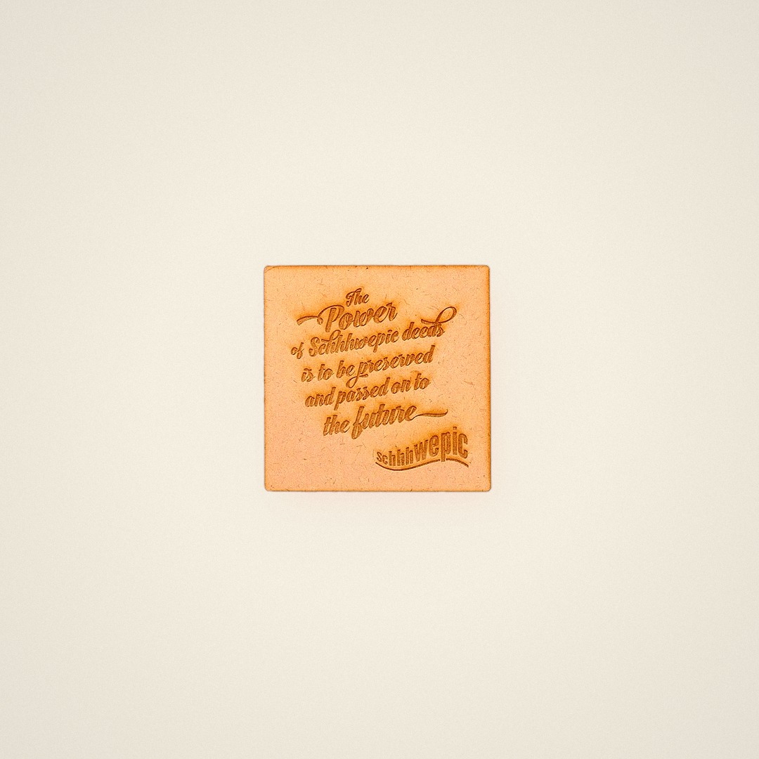 Schweppes Schhhwepic deeds engraved wooden coaster produced by Sense2