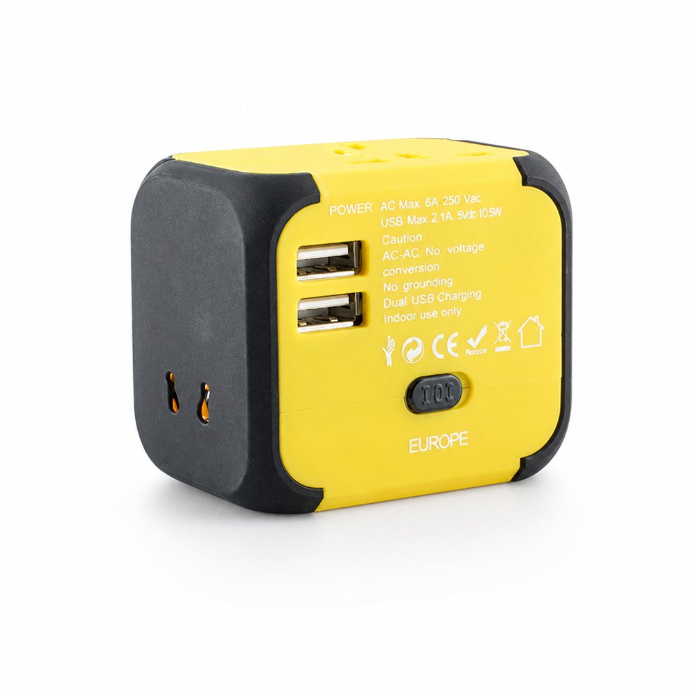 Coloured USB International Travel Adapter