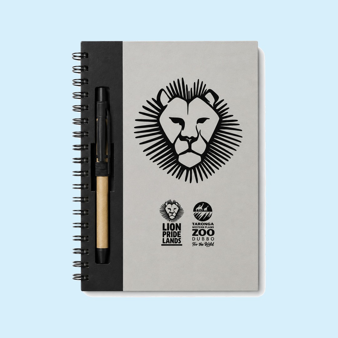 Taronga Zoo Lion Pride Lands recycled spiral notebook & pen set produced by Sense2