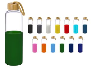 Natural Bamboo Glass Drink Bottles With Silicon Sleeve (550ml)