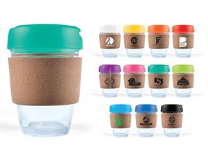 Mix&Match Flip Lid Glass Coffee Cups With Cork Bands (320ml)