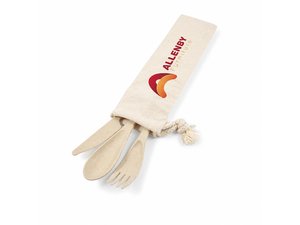 Eco Wheat Fibre Cutlery Sets In Calico Pouch