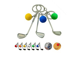 Golf Club Metal Keyrings With Ball
