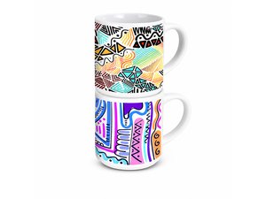 Stackable Ceramic Coffee Mugs (Full Colour Print, 375ml)