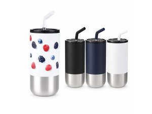 Tumblers With Stainless Steel Straw (470ml, Double-Wall)